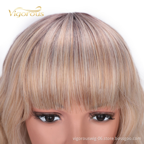 Vigorous Glueless Heat Friendly Wholesale Short Vendor Cheap Ombre Blonde White Wavy High Grade Synthetic Wig